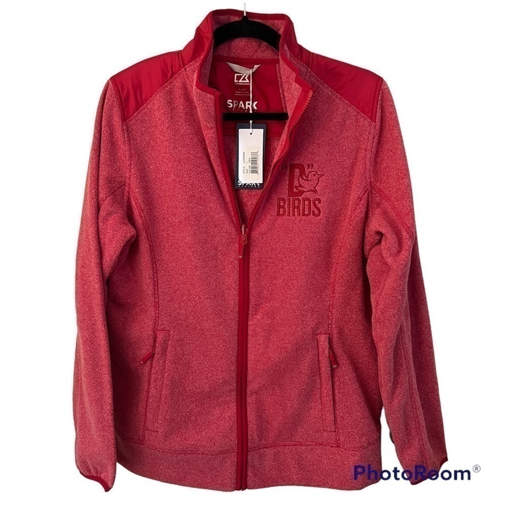 New with tags Cutter & Buck red fleece full zip sweater jacket L Spark Systems.